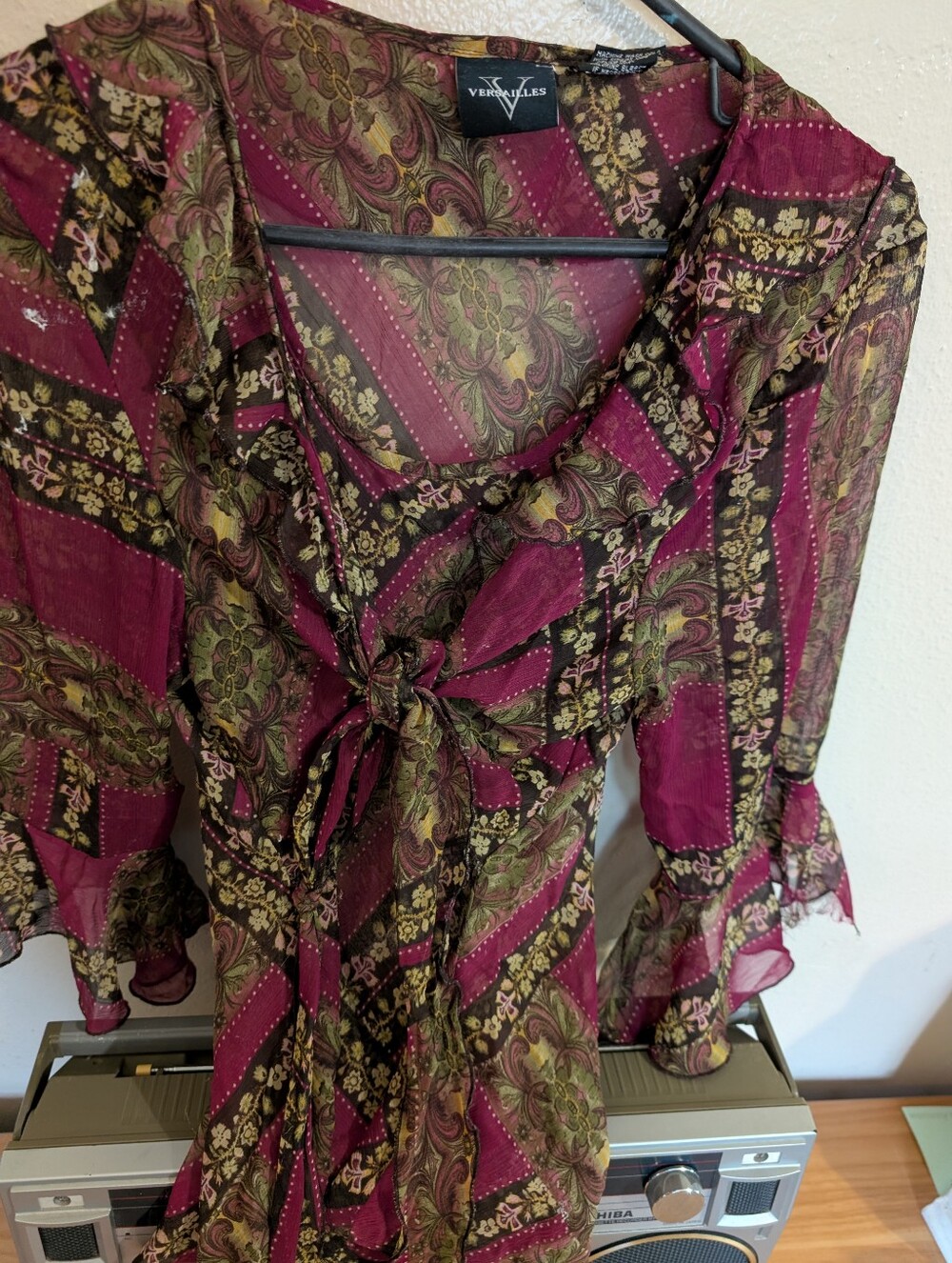 Vintage Fairy Grunge Top 90s Sheer  Coquette Mermaid Medium Boho Tie Front Shirt